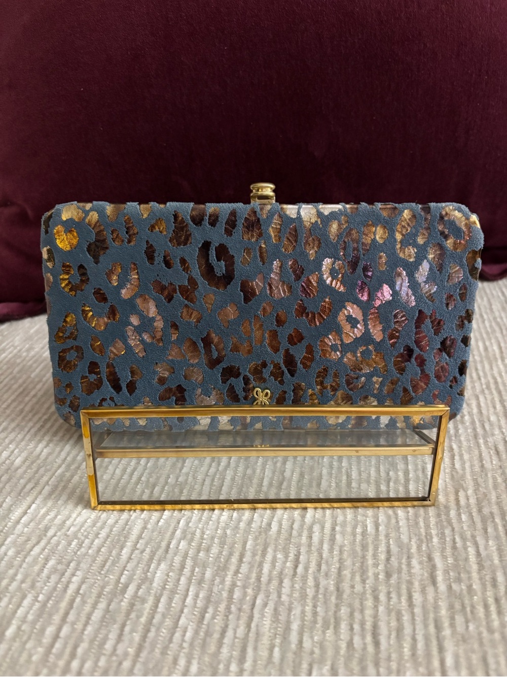 HOBO International “Mia” Minaudière Wallet Clutch Mirror Cheetah Leather